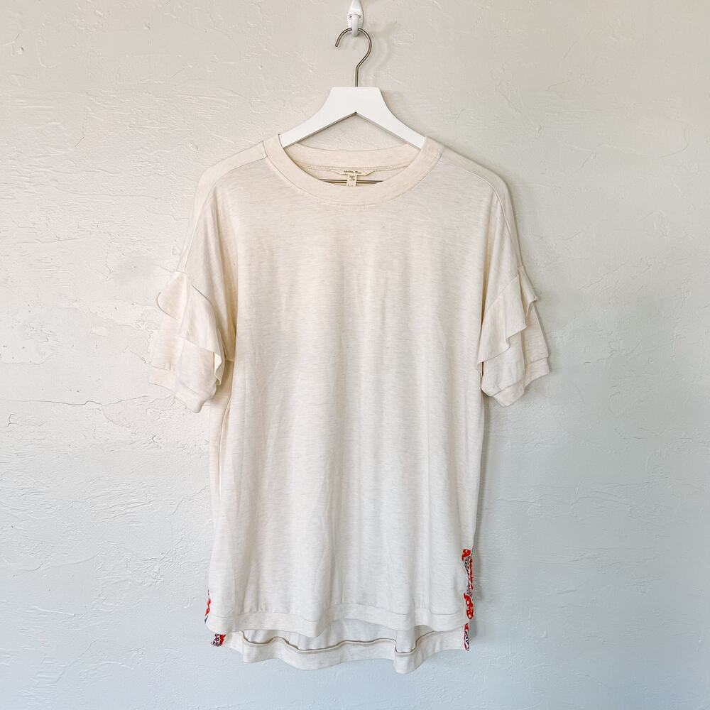 Matilda Jane Idealist Ivory Ruffle Sleeve Top Women’s Medium Floral Trim
